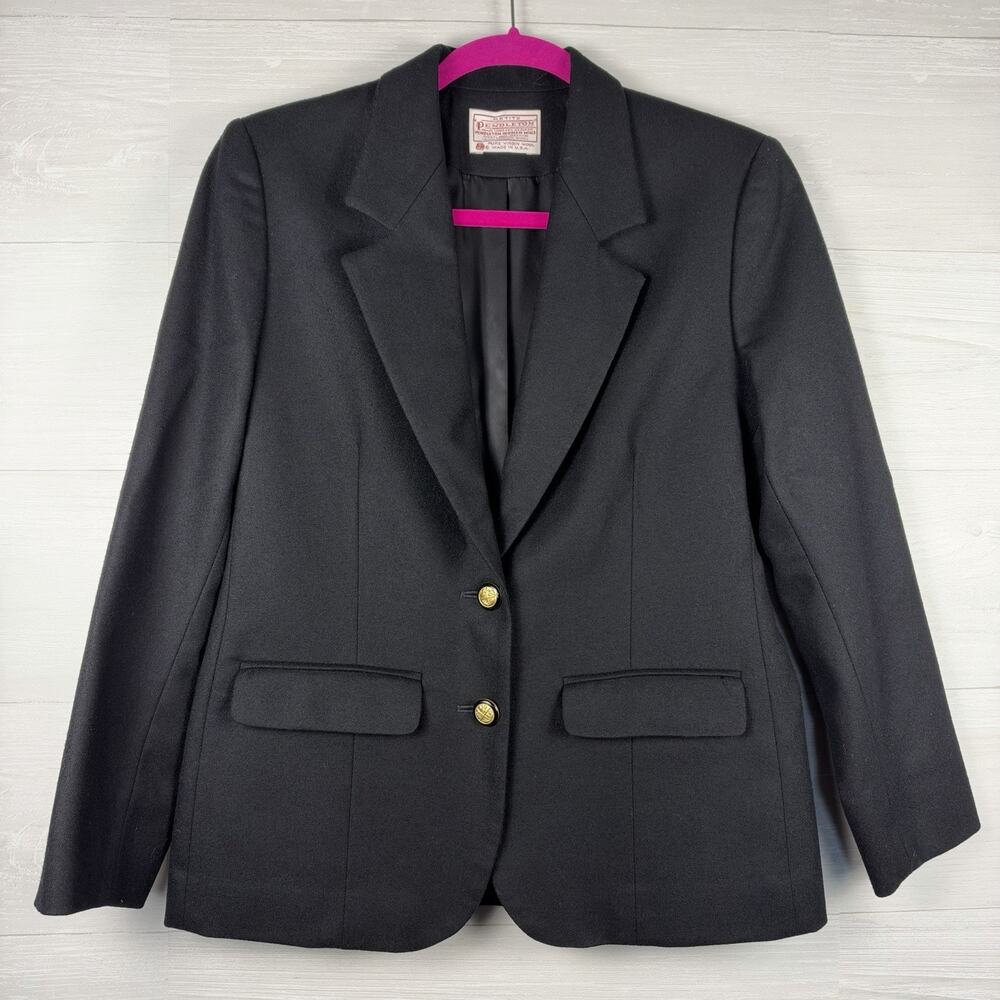 Vintage Pendleton Petite Blazer 100% Virgin Wool Black Womens 4P Made in USA